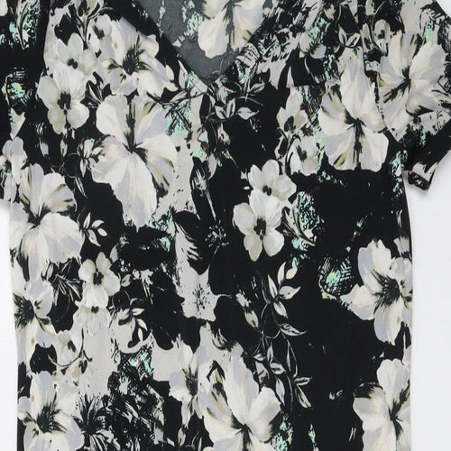 Warehouse Womens Black Floral Polyester A-Line Size 6 V-Neck Pullover