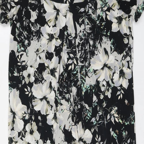 Warehouse Womens Black Floral Polyester A-Line Size 6 V-Neck Pullover