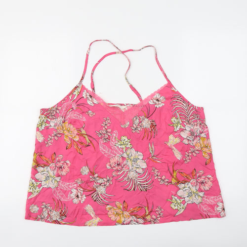 Marks and Spencer Womens Pink Floral Viscose Basic Tank Size 20 V-Neck - Lace Neckline