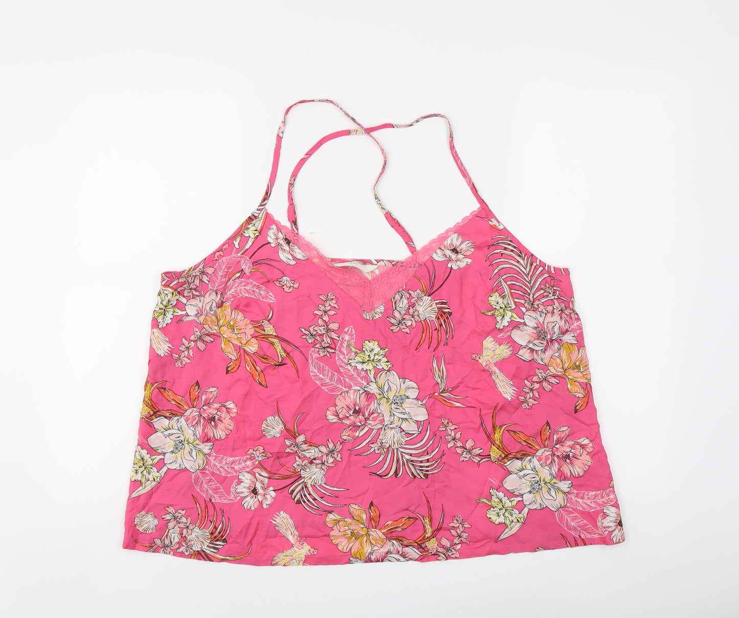Marks and Spencer Womens Pink Floral Viscose Basic Tank Size 20 V-Neck - Lace Neckline