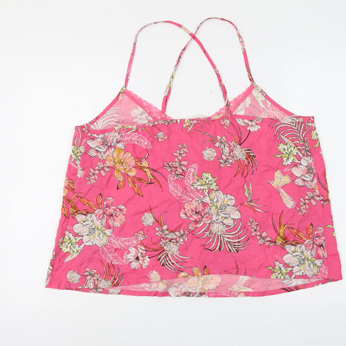 Marks and Spencer Womens Pink Floral Viscose Basic Tank Size 20 V-Neck - Lace Neckline