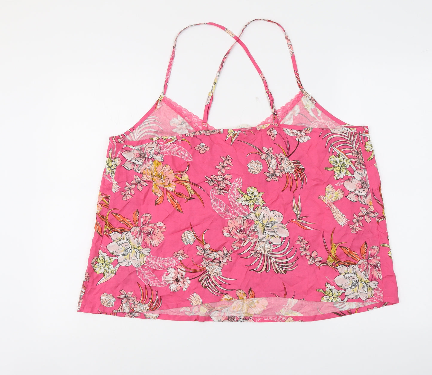 Marks and Spencer Womens Pink Floral Viscose Basic Tank Size 20 V-Neck - Lace Neckline