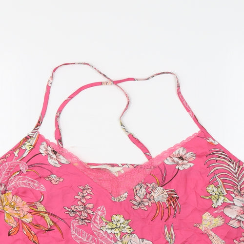 Marks and Spencer Womens Pink Floral Viscose Basic Tank Size 20 V-Neck - Lace Neckline