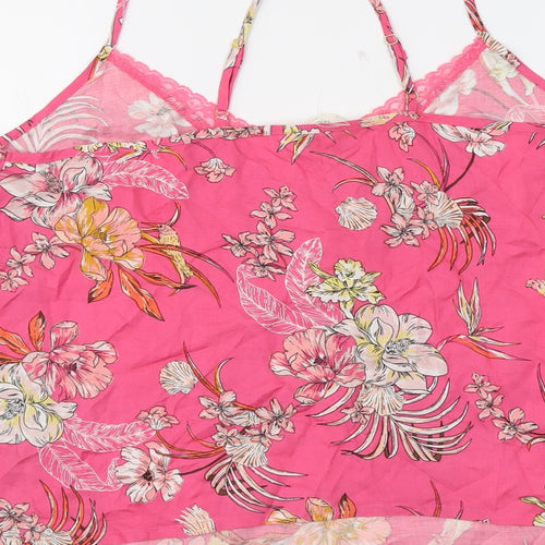 Marks and Spencer Womens Pink Floral Viscose Basic Tank Size 20 V-Neck - Lace Neckline
