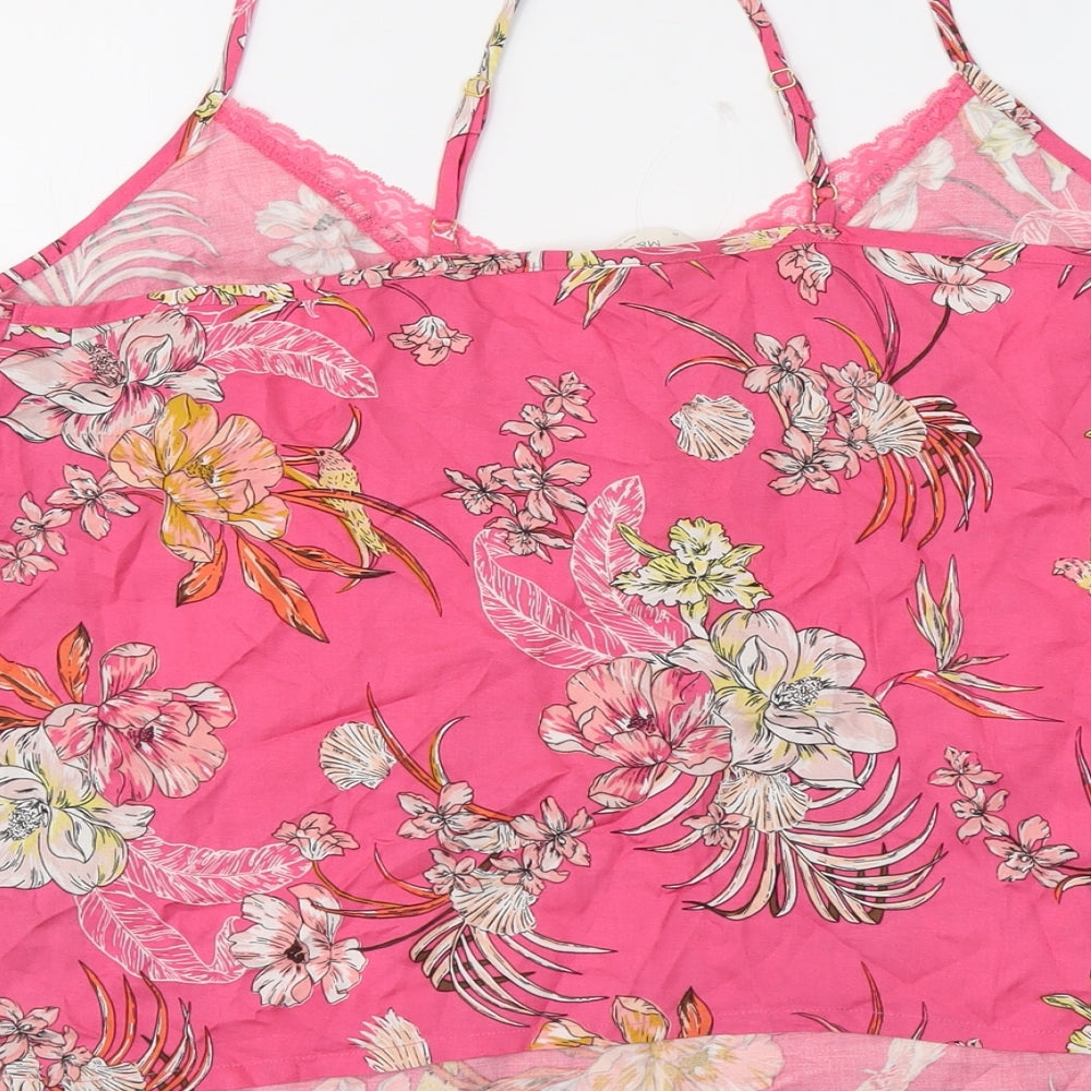 Marks and Spencer Womens Pink Floral Viscose Basic Tank Size 20 V-Neck - Lace Neckline