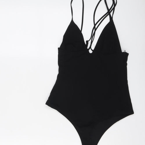 Zara Womens Black Polyester Bodysuit One-Piece Size S Snap