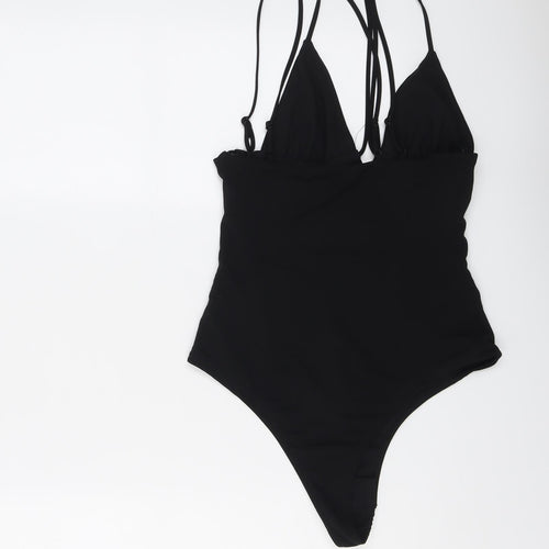 Zara Womens Black Polyester Bodysuit One-Piece Size S Snap
