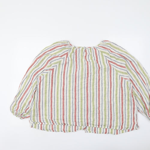 Marks and Spencer Womens Multicoloured Striped Linen Basic Button-Up Size 22 V-Neck