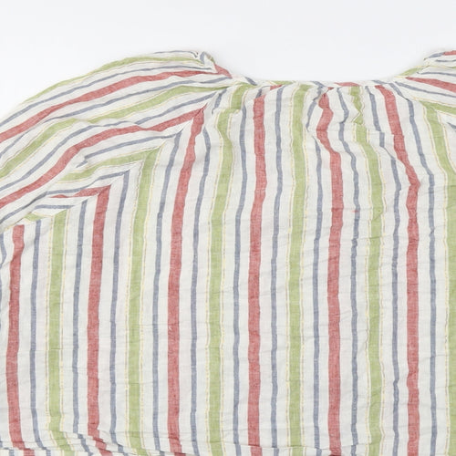 Marks and Spencer Womens Multicoloured Striped Linen Basic Button-Up Size 22 V-Neck