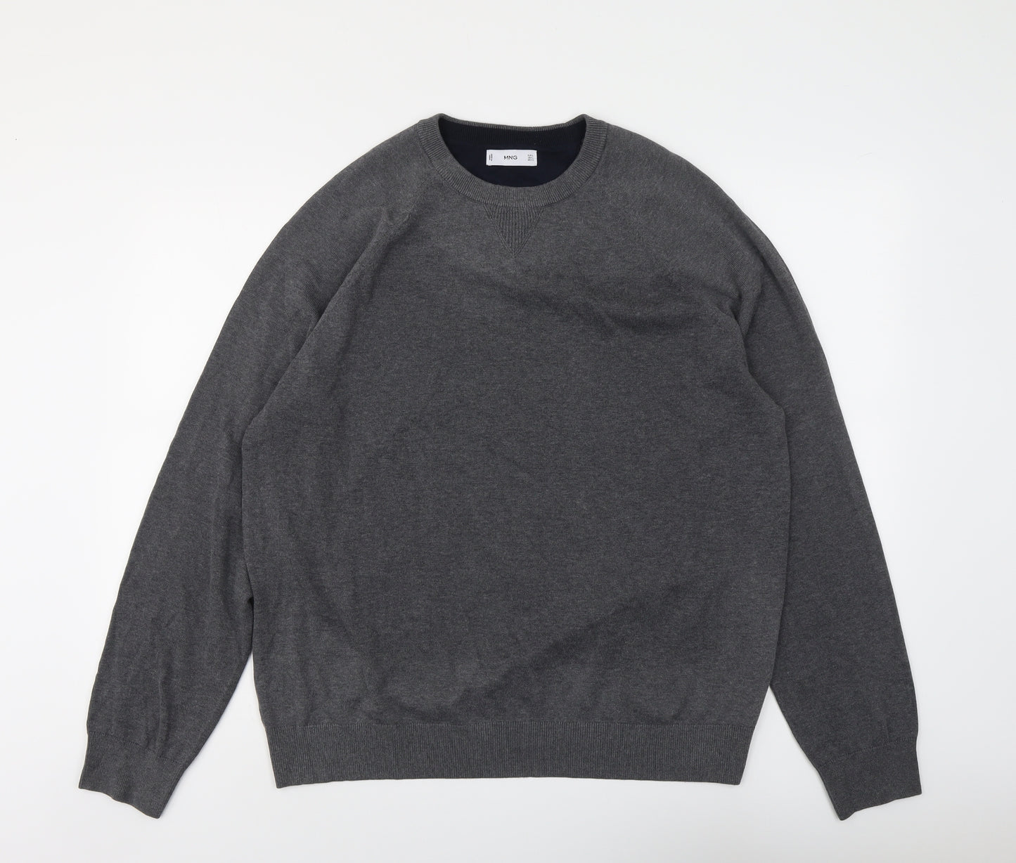 Mango Mens Grey Round Neck Polyester Pullover Jumper Size L Long Sleeve