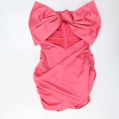 PRETTYLITTLETHING Womens Pink Polyester Bodycon Size 8 Off the Shoulder Zip