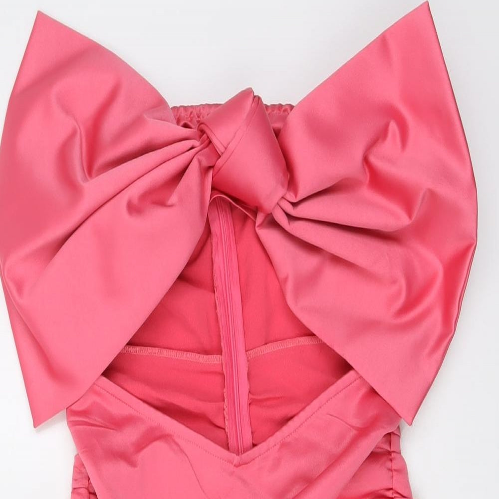 PRETTYLITTLETHING Womens Pink Polyester Bodycon Size 8 Off the Shoulder Zip