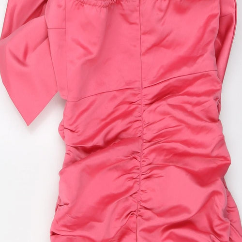 PRETTYLITTLETHING Womens Pink Polyester Bodycon Size 8 Off the Shoulder Zip
