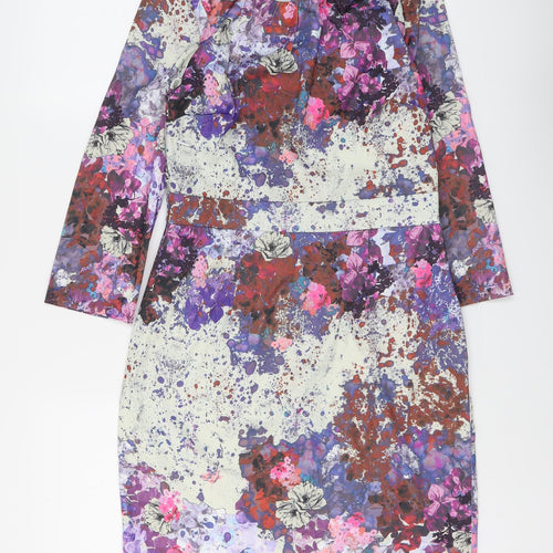 H&M Womens Multicoloured Geometric Polyester A-Line Size 10 Round Neck Zip
