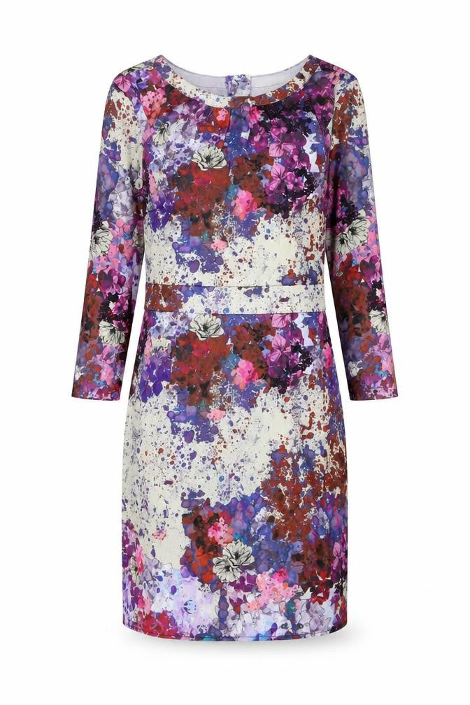Front view of H&M women’s multicoloured geometric polyester a-line, size UK 10, round neck zip