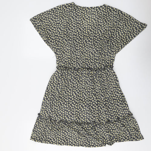 Only Womens Black Floral Polyester Fit & Flare Size S V-Neck Pullover