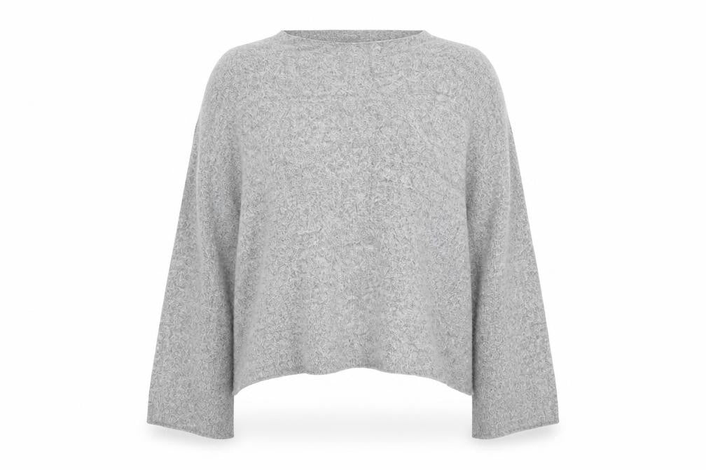 Front view of Zara women’s grey round neck viscose jumper, size S