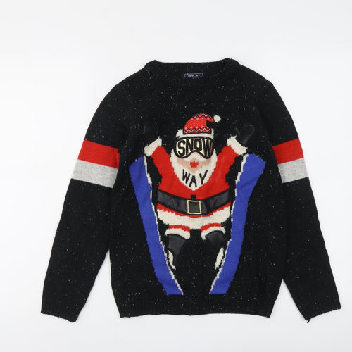NEXT Boys Black Crew Neck Acrylic Pullover Jumper Size 10 Years Pullover - Christmas Santa