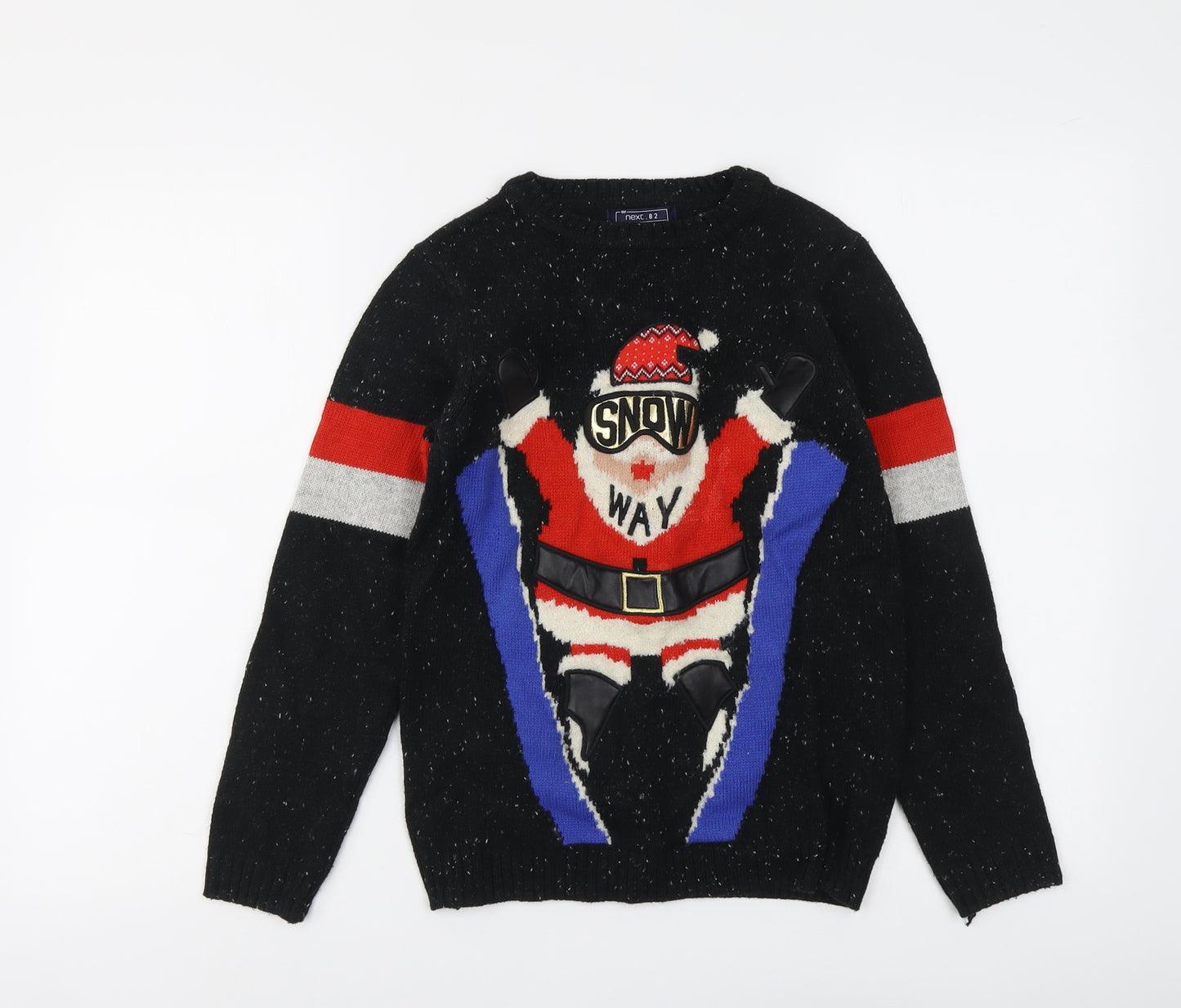 NEXT Boys Black Crew Neck Acrylic Pullover Jumper Size 10 Years Pullover - Christmas Santa