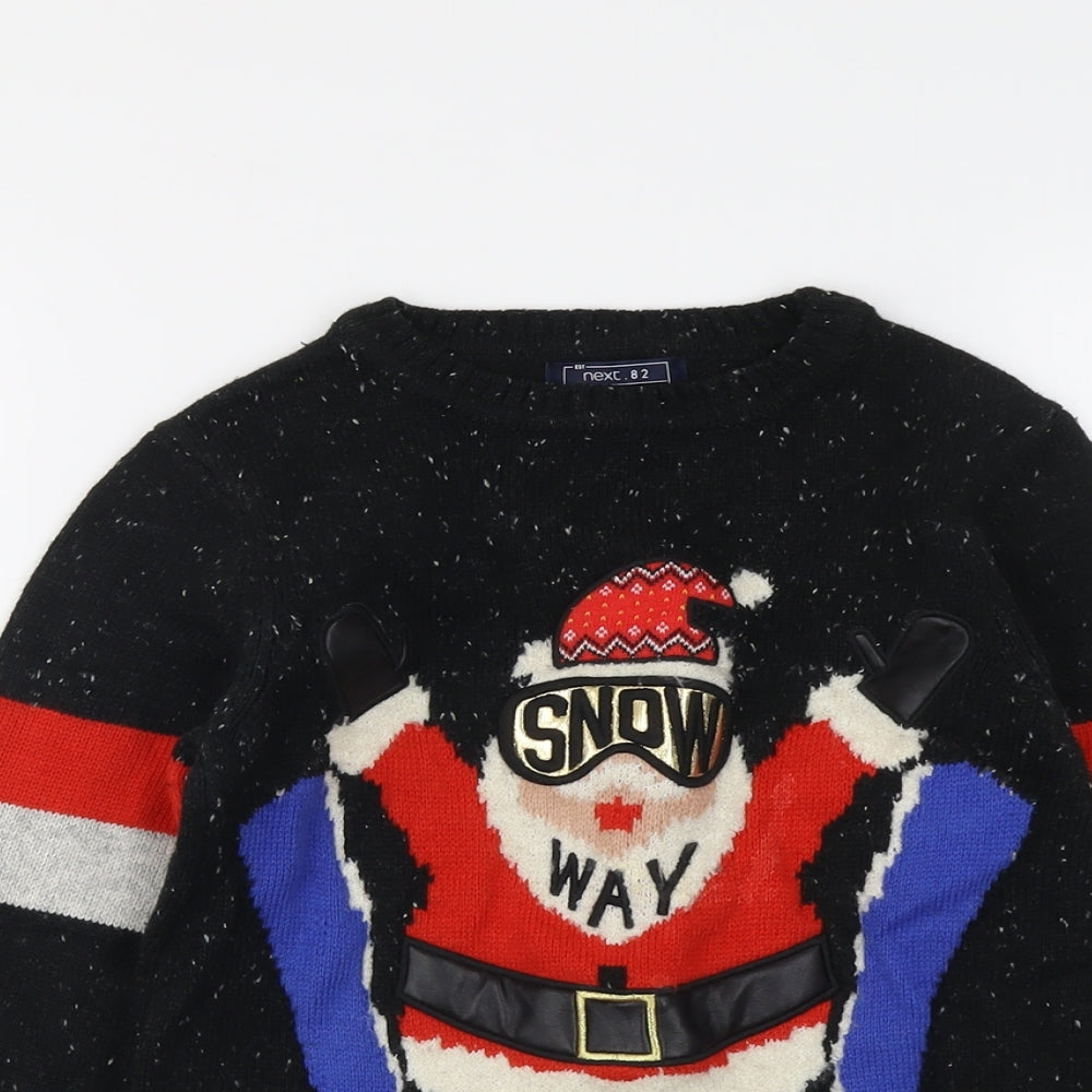 NEXT Boys Black Crew Neck Acrylic Pullover Jumper Size 10 Years Pullover - Christmas Santa
