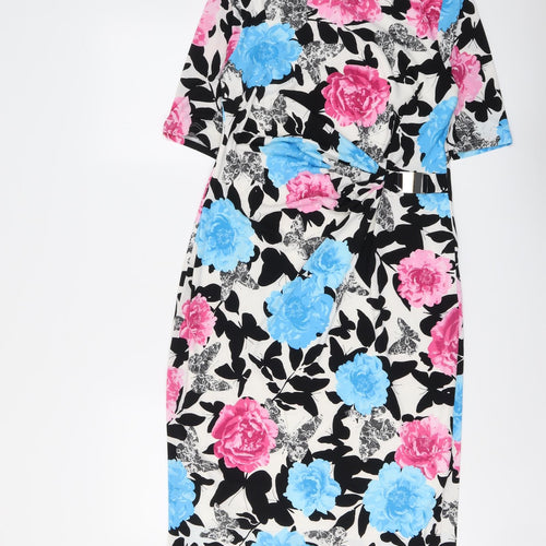 David Emanuel Womens Multicoloured Floral Polyester A-Line Size 10 Round Neck Pullover