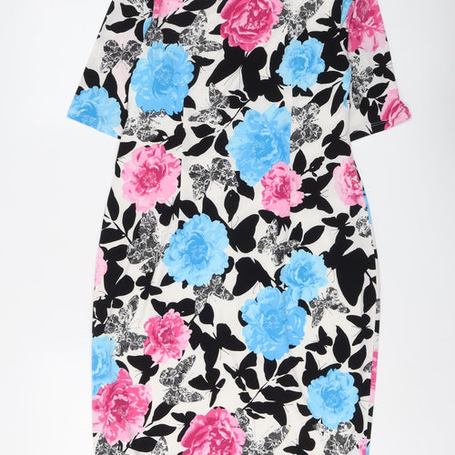 David Emanuel Womens Multicoloured Floral Polyester A-Line Size 10 Round Neck Pullover