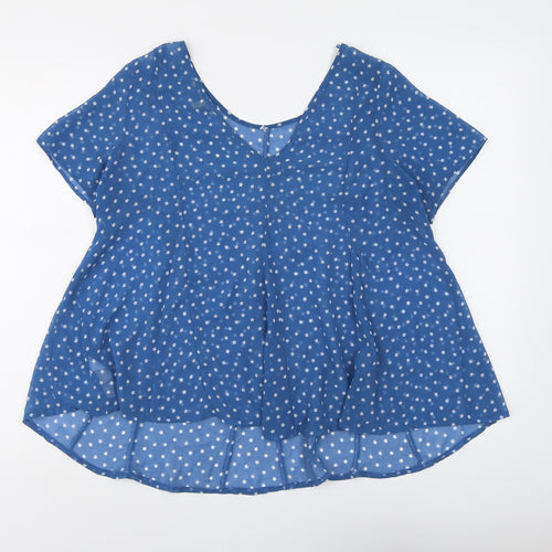 NEXT Womens Blue Geometric Polyester Basic Blouse Size 12 V-Neck - Star Print