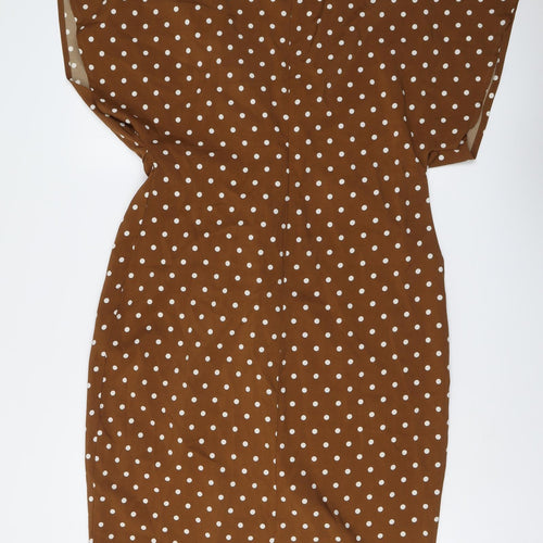 Boohoo Womens Brown Polka Dot Polyester A-Line Size 16 V-Neck Zip