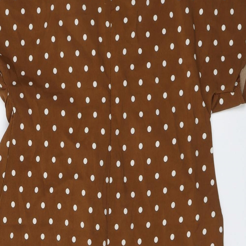Boohoo Womens Brown Polka Dot Polyester A-Line Size 16 V-Neck Zip