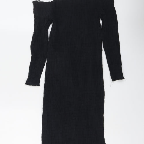 Zara Womens Black Modal A-Line Size L Off the Shoulder Pullover