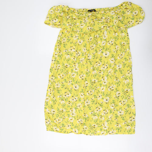 VERO MODA Womens Yellow Floral Viscose A-Line Size XL Mock Neck Pullover