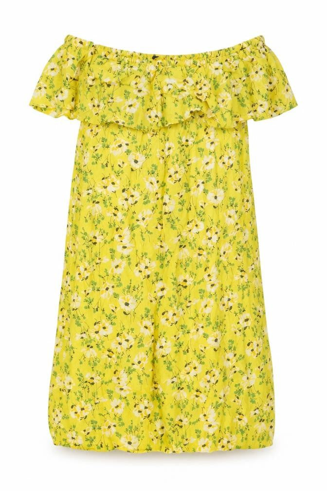 Front view of Vero Moda women’s yellow floral viscose a-line, size XL, mock neck pullover
