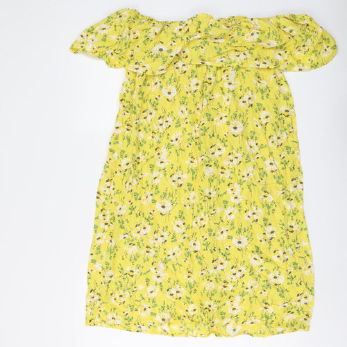 VERO MODA Womens Yellow Floral Viscose A-Line Size XL Mock Neck Pullover