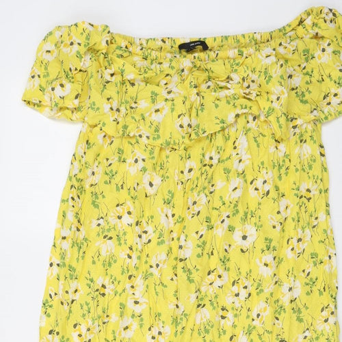 VERO MODA Womens Yellow Floral Viscose A-Line Size XL Mock Neck Pullover