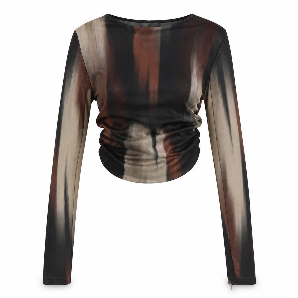 Boohoo Womens Black Geometric Polyester Cropped Blouse Size 6 Boat Neck - Ruched