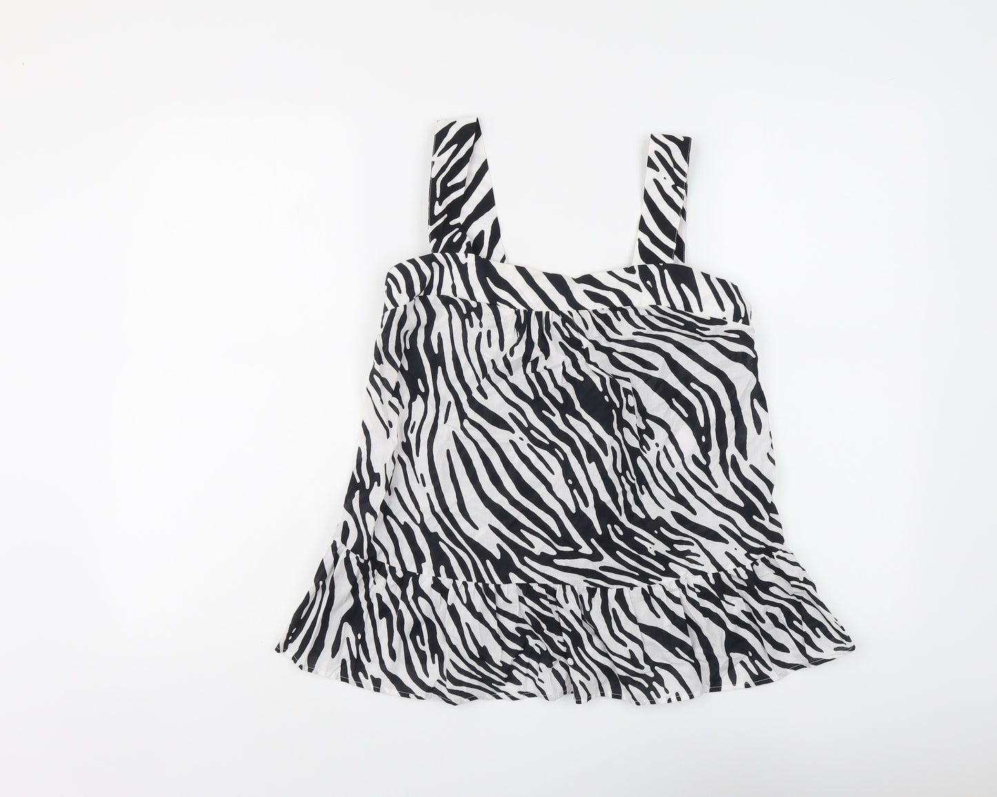 Marks and Spencer Womens Black Animal Print Cotton Basic Tank Size 10 Square Neck - Zebra Print