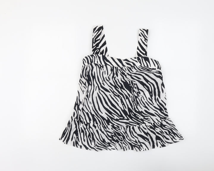 Marks and Spencer Womens Black Animal Print Cotton Basic Tank Size 10 Square Neck - Zebra Print