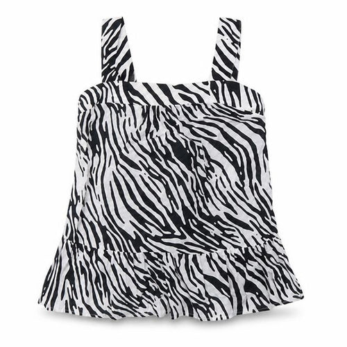 Marks and Spencer Womens Black Animal Print Cotton Basic Tank Size 10 Square Neck - Zebra Print
