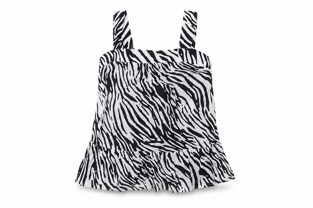 Marks and Spencer Womens Black Animal Print Cotton Basic Tank Size 10 Square Neck - Zebra Print