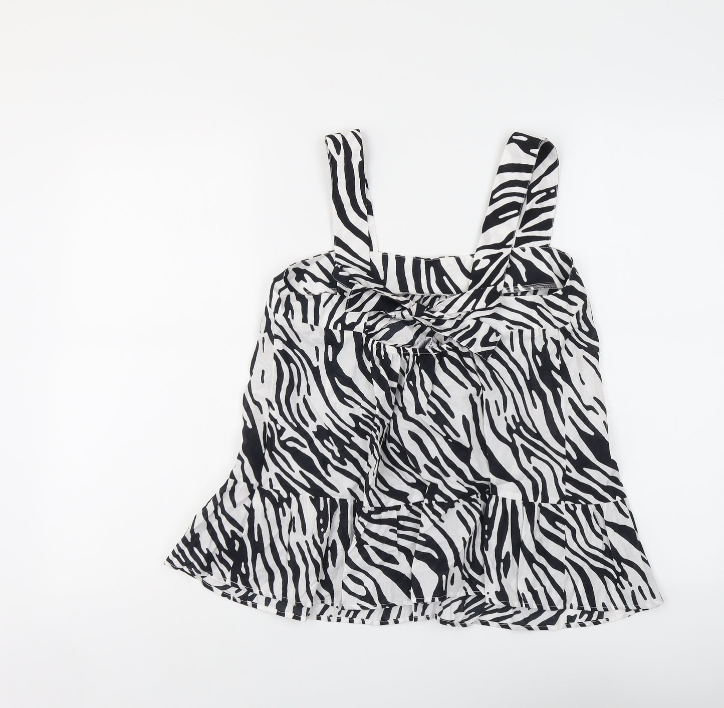 Marks and Spencer Womens Black Animal Print Cotton Basic Tank Size 10 Square Neck - Zebra Print