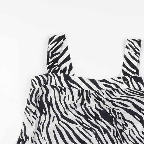 Marks and Spencer Womens Black Animal Print Cotton Basic Tank Size 10 Square Neck - Zebra Print
