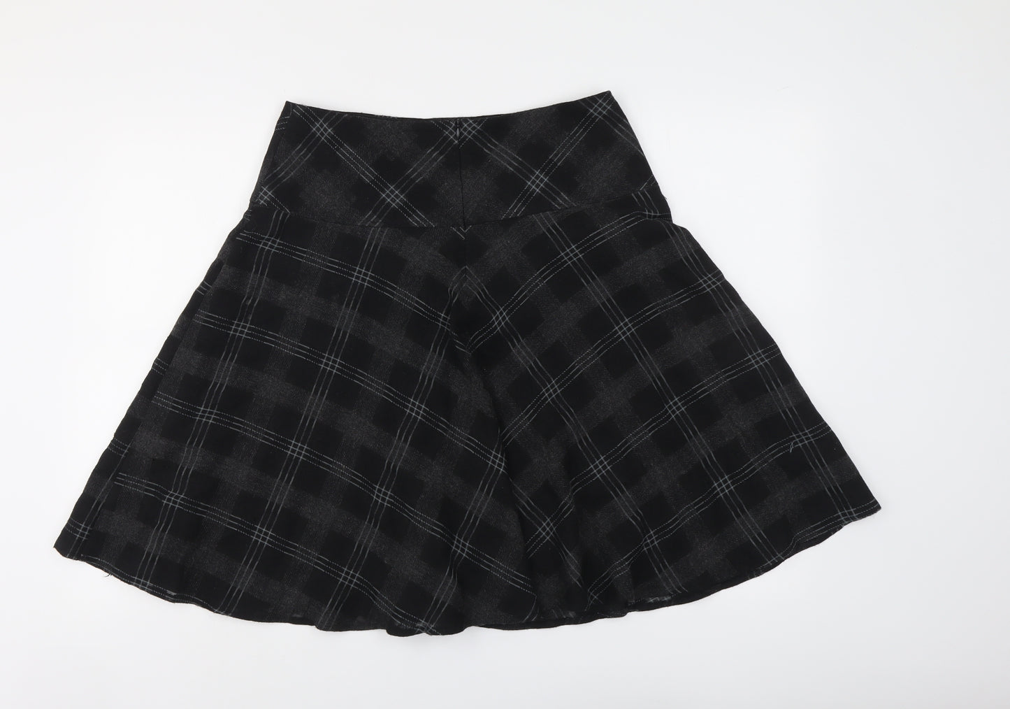 Marks and Spencer Womens Black Plaid Polyester Swing Skirt Size 12 Zip