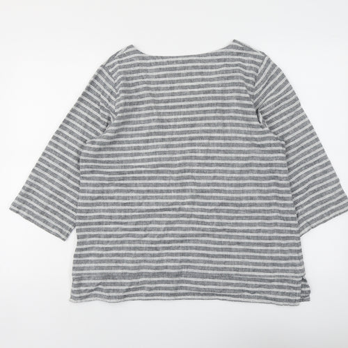 Cotton Traders Womens Grey Striped Cotton Basic Blouse Size 12 Boat Neck