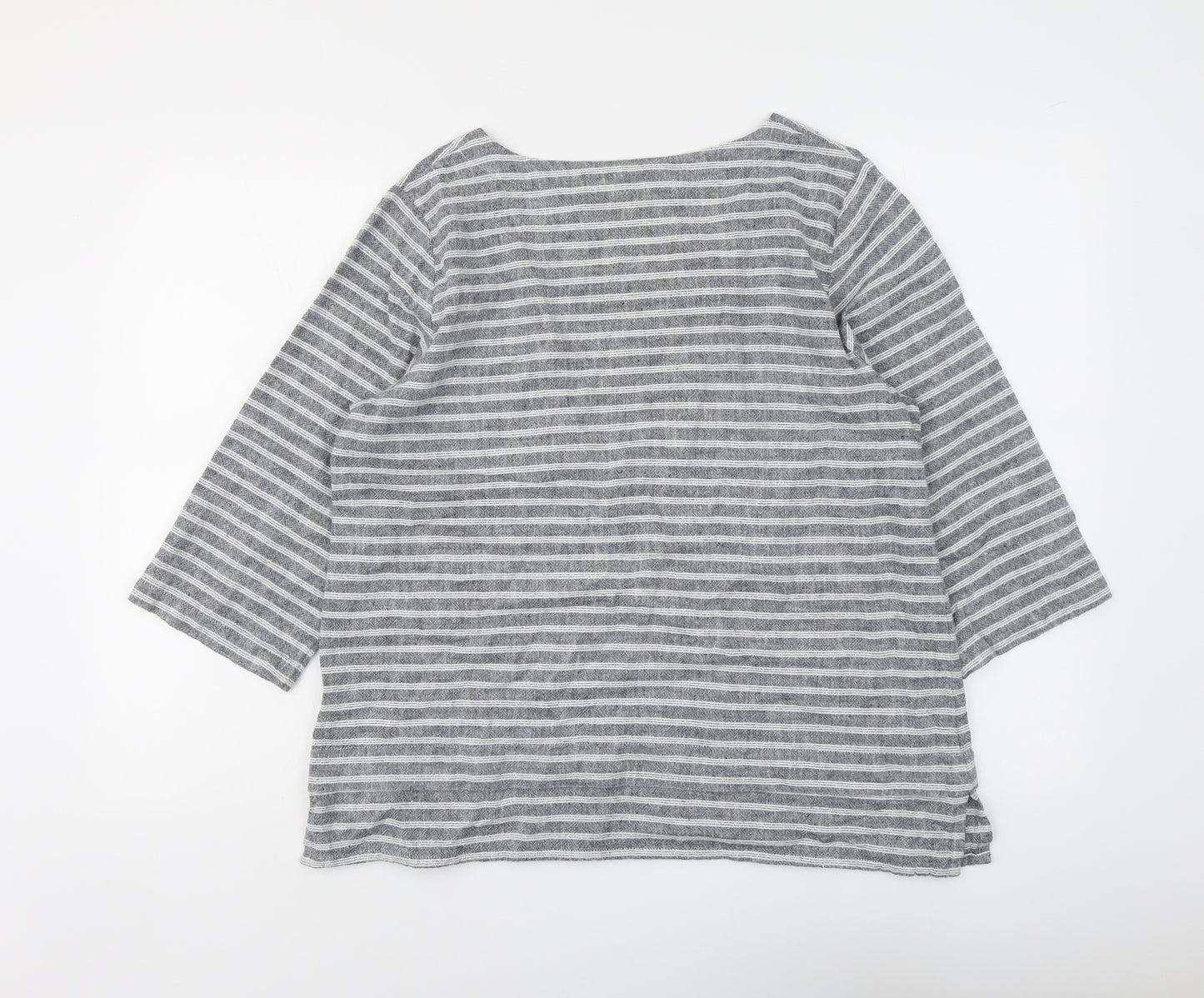 Cotton Traders Womens Grey Striped Cotton Basic Blouse Size 12 Boat Neck