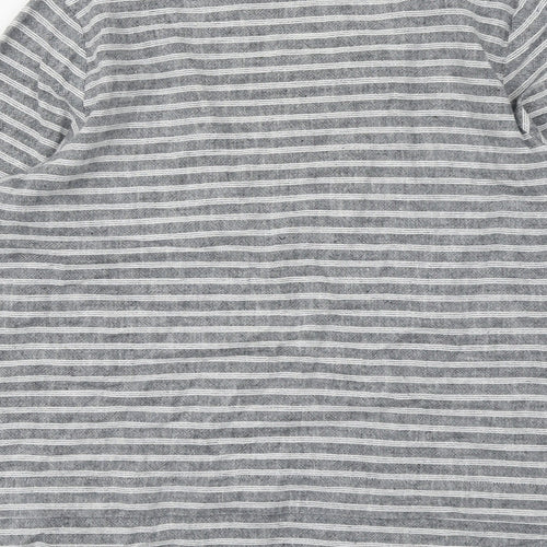 Cotton Traders Womens Grey Striped Cotton Basic Blouse Size 12 Boat Neck