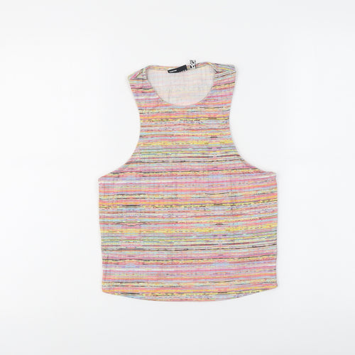 ASOS Womens Multicoloured Striped Polyester Basic Tank Size 12 Round Neck