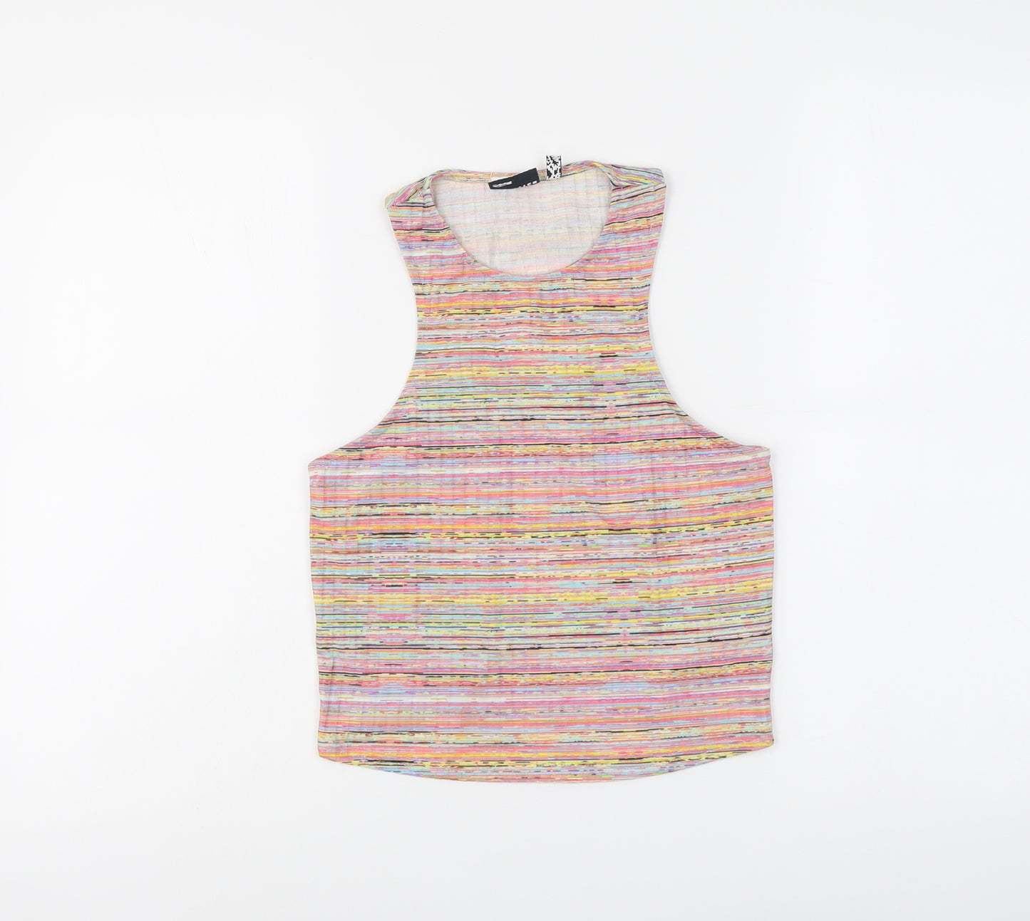 ASOS Womens Multicoloured Striped Polyester Basic Tank Size 12 Round Neck