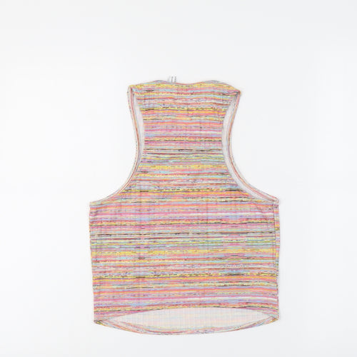 ASOS Womens Multicoloured Striped Polyester Basic Tank Size 12 Round Neck