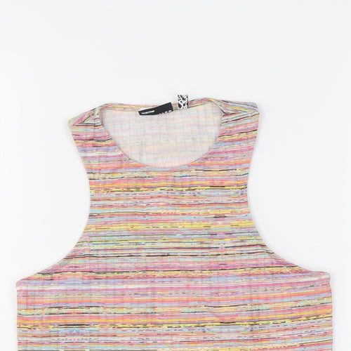 ASOS Womens Multicoloured Striped Polyester Basic Tank Size 12 Round Neck