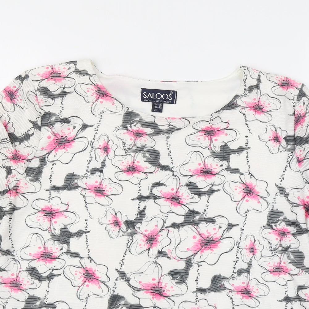 Saloos Womens Multicoloured Floral Polyester Basic T-Shirt Size 16 Boat Neck